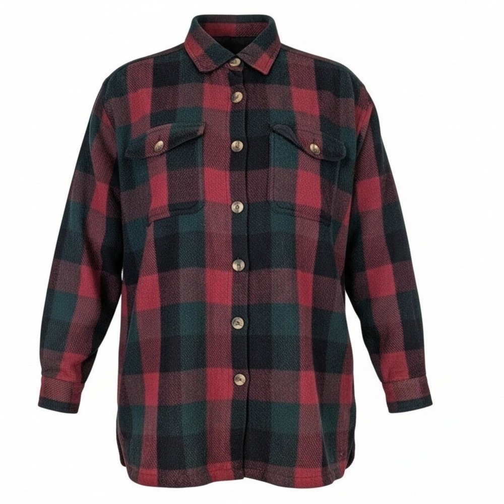 Weathervane Women Red Green Buffalo Plaid Wool Blend Lined Shacket Jacket L/XL - Picture 7 of 12